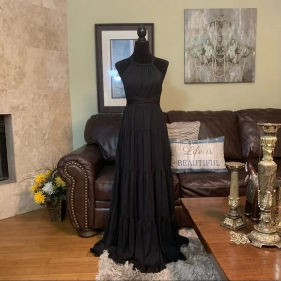 LULUS | Black Convertible Halter Maxi Dress M NWT - Picture 6 of 14